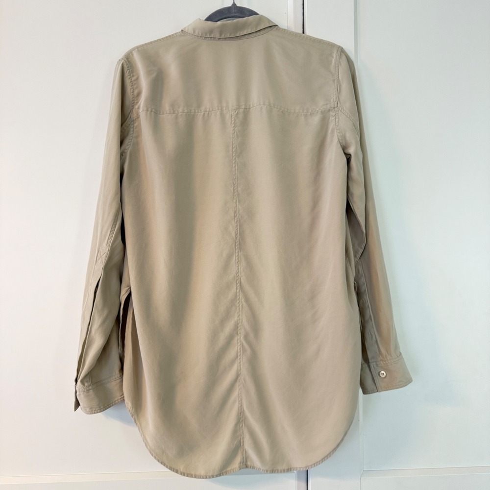 $465 Helmut Lang Khaki Cargo 100% Silk Button Down Utility Blouse Shirt Large L - Picture 2 of 6